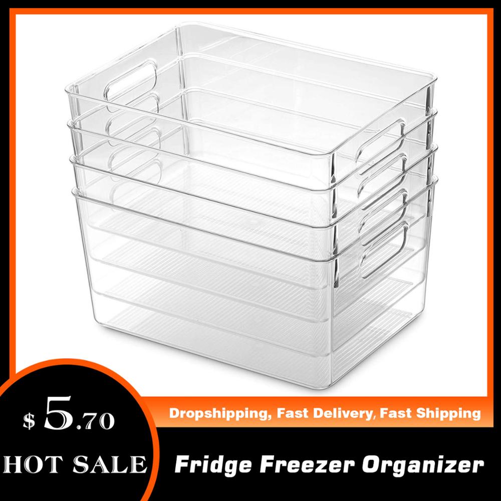 Multi Kitchen Fridge Freezer Space Saver Organizer Home Food Transparent Plastic Organizer Container Refrigerator Storage Boxes
