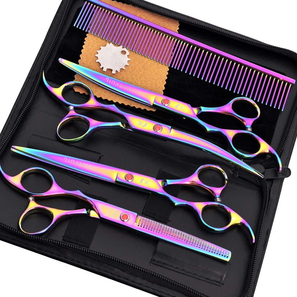 8 pièces chien ensemble de ciseaux toilettage chiens peigne cisaillement coupe-cheveux droite amincissement courbe ciseaux produits pour animaux de compagnie: Default Title