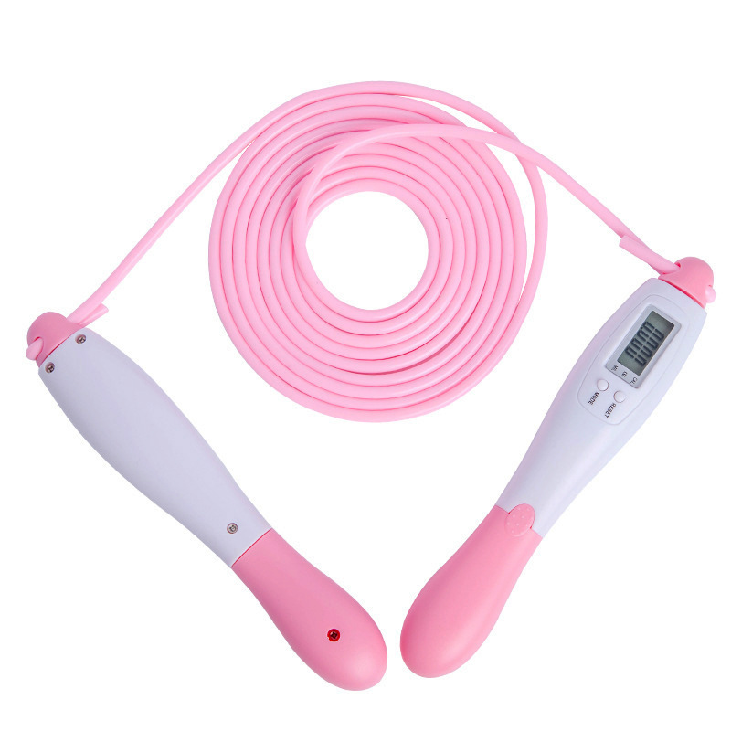 2022 digital sem fio contador de calorias pular corda esporte pesos exercício fitness corpo edifício sem fio digital pular cordas conjunto: Long rope pink