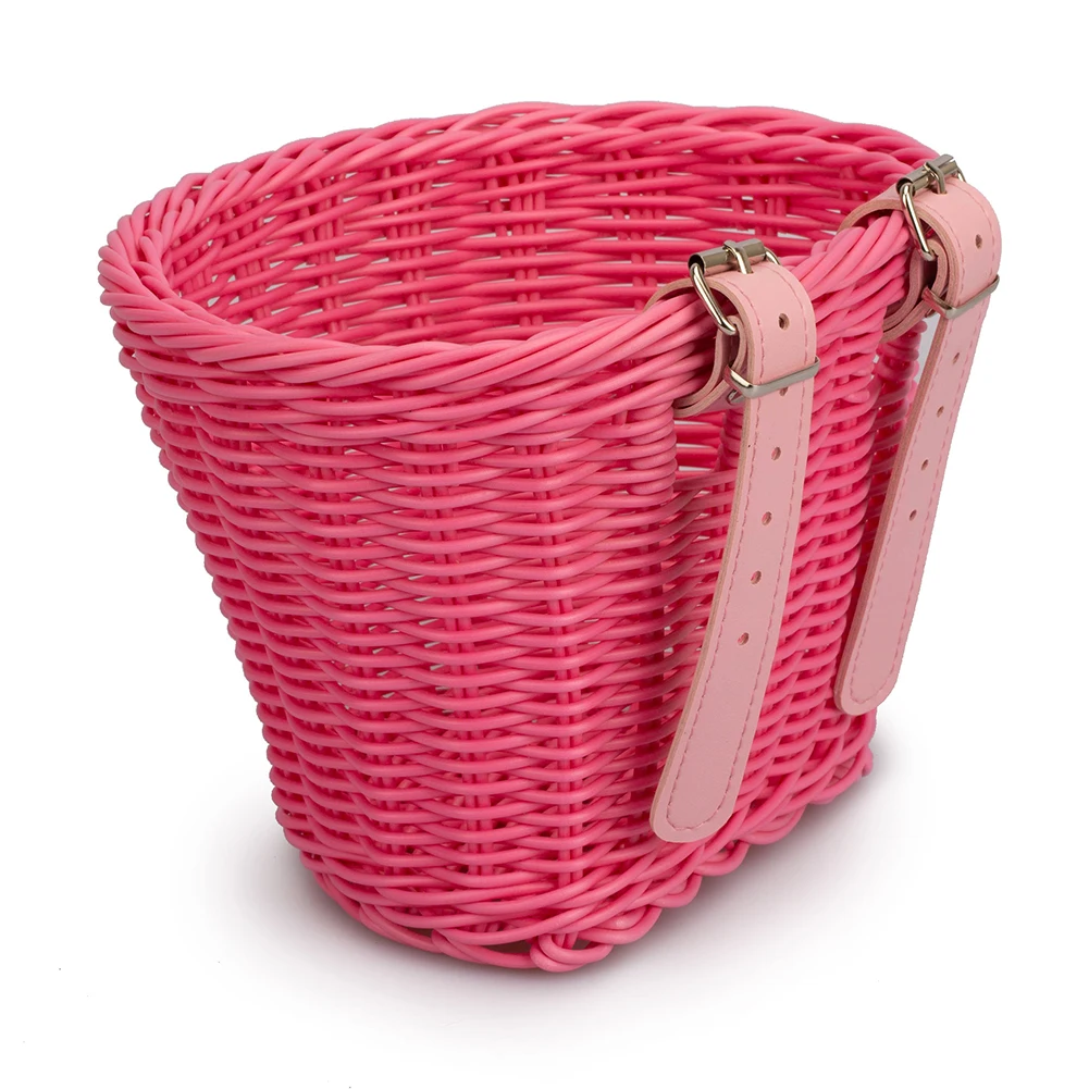 Woven Bicycle Basket Childrens Bike Front Handlebar Baskets Scooter Front Storage Pouch Foldable Removable Bicycle Bag & Pannier