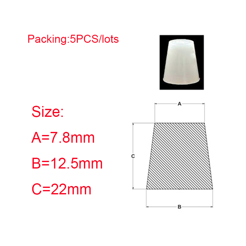 Gjennomsiktig konisk silikongummi hull plugger konisk stopper blanking endestykker tetningspakning: 7.8 x 12.5 x 22mm-5 stk