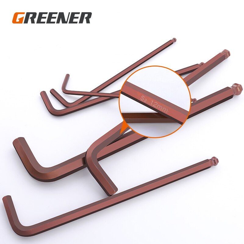 GREENER 2pcs L shaped hex key allen wrench 1.5mm 2mm 2.5mm 3mm 4mm 5mm 6mm 8mm 10mm 12mm 14mm Ball Head Single wrench Hand tools