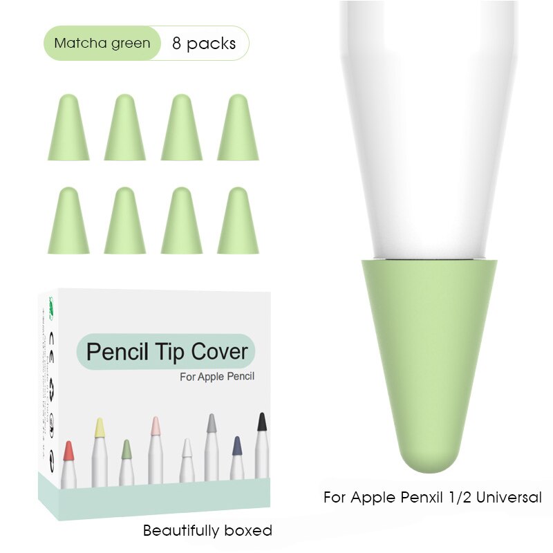 8 stk farver silikone blød udskiftning tip sag nib cover hud til æble blyant 1st 2nd stylus touchscreen pen tip cover covers: Matcha grøn