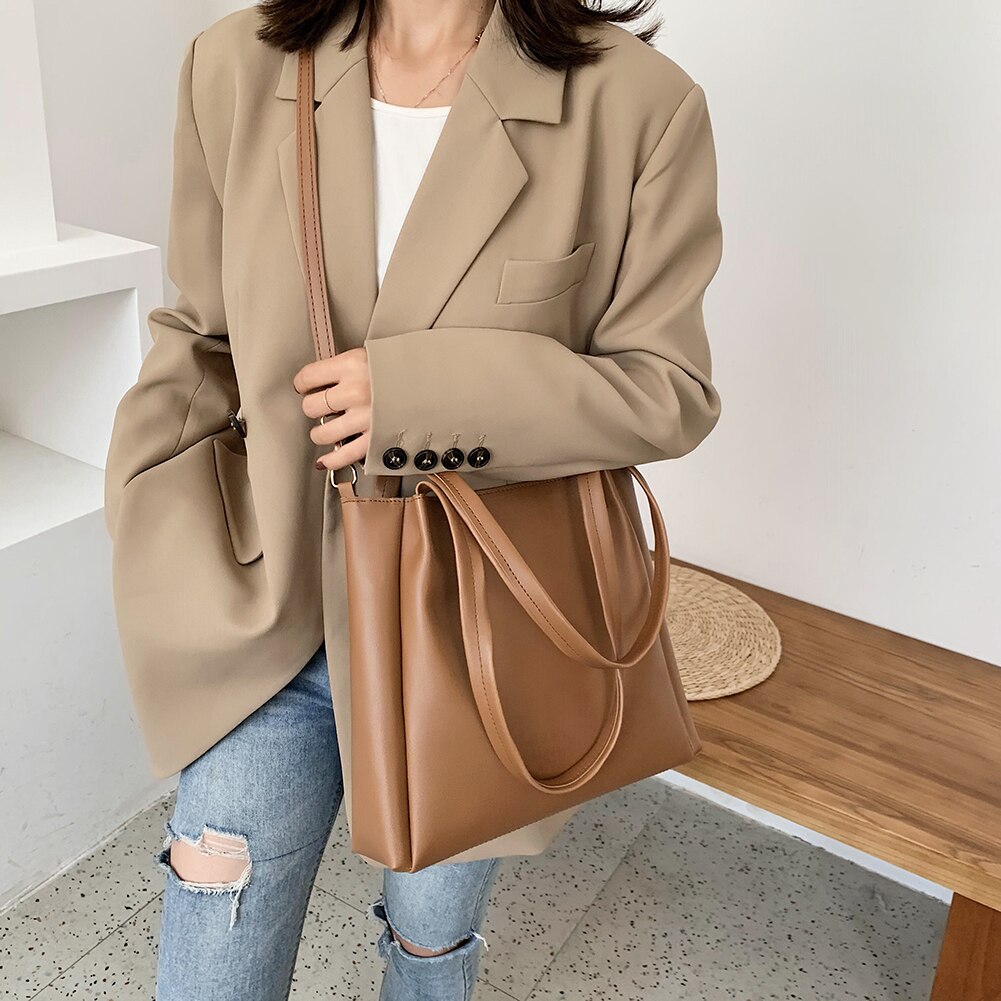 Umhängetaschen Frauen Große Kapazität Totes PU Leder Bote Handtaschen Damen Einfarbig Reise Beiläufige Schulter Beutel