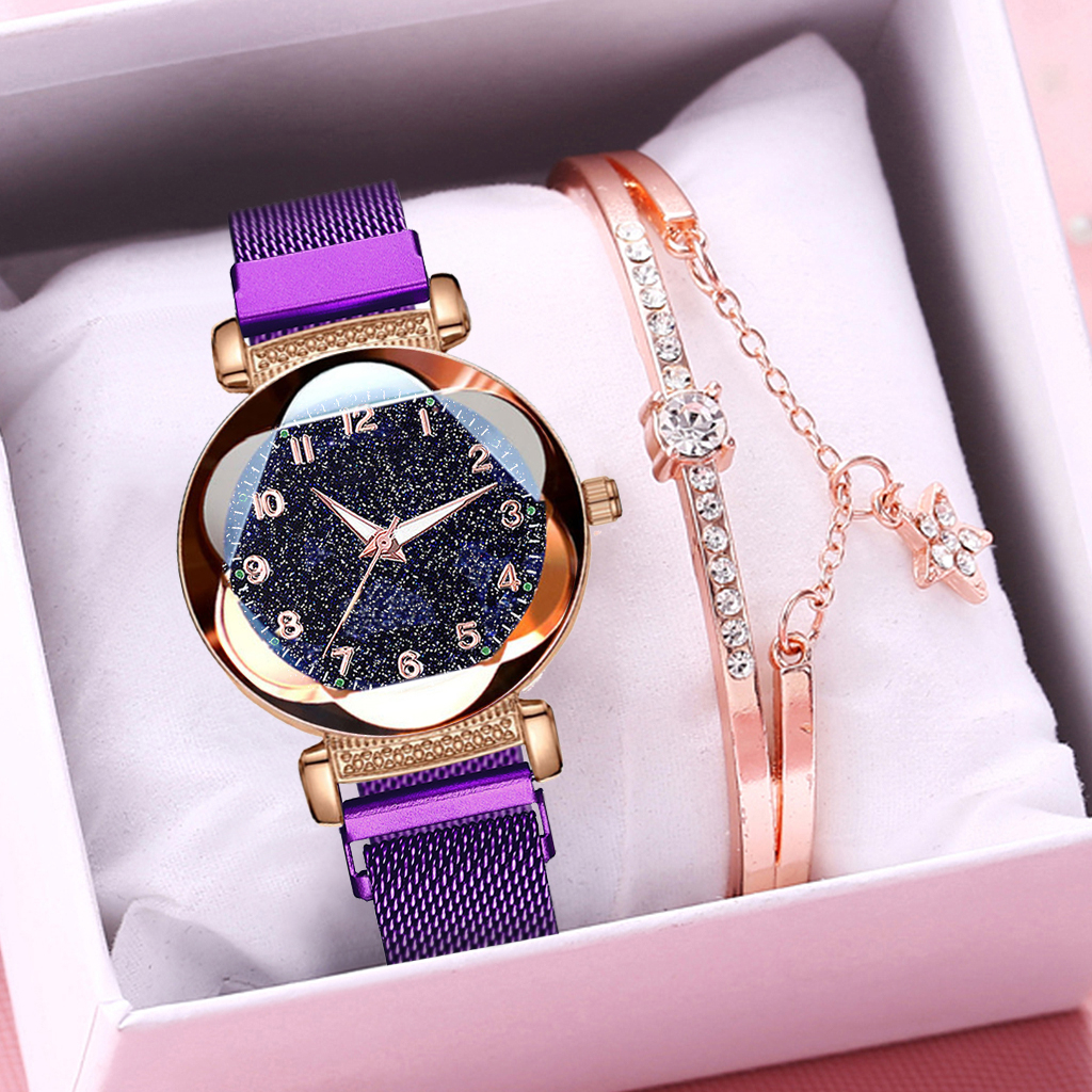 Women Bracelet Watch Set Magnet Buckle Starry Sky Luminous Arabic Numbers Watches Zegarek Damski Reloj Mujer