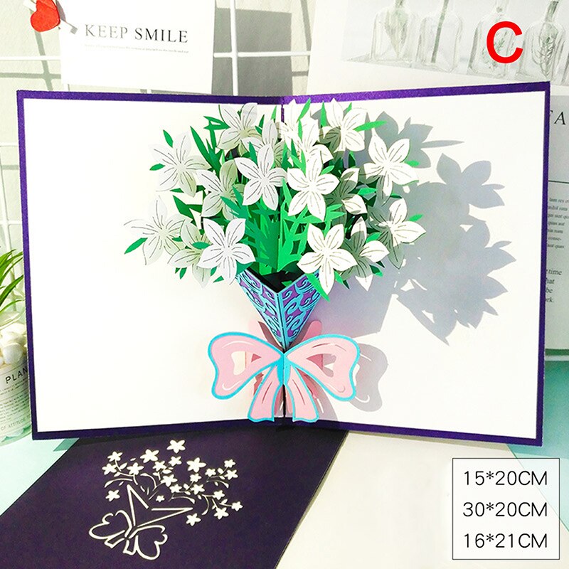 Tarjetas Pop Up 3D para el día de la madre, ramo de flores de clavel, tarjetas de felicitación,: C