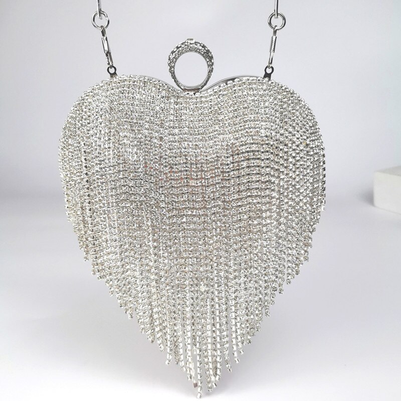 Pochette de soirée en strass pour femmes, motif cœur, argent, diamant, pochette de Banquet, bourse de mariage, portefeuilles de bal: sliver B