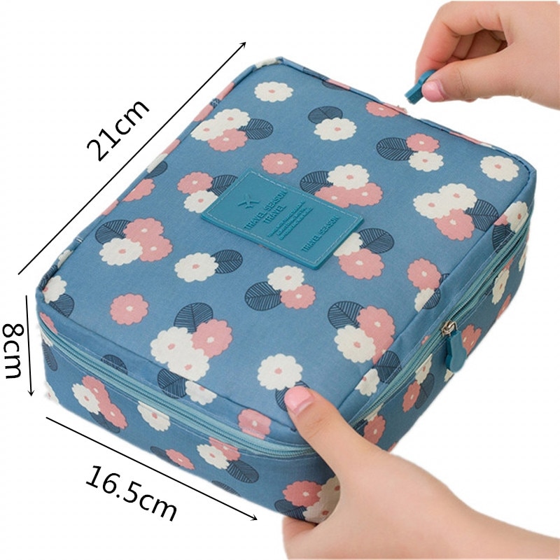 Women Cosmetic bag Makeup bag Case Make Up Organizer Toiletry Storage Neceser Rushed Floral Nylon Zipper Travel Wash pouch