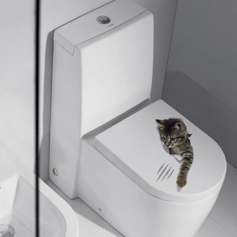 3D Lovely Cat Toilet Stickers Wall Stickers Home Decoration DIY Funny Cartoon Animal Wc Mural Art Vivid Kitten Puppy Safari PVC