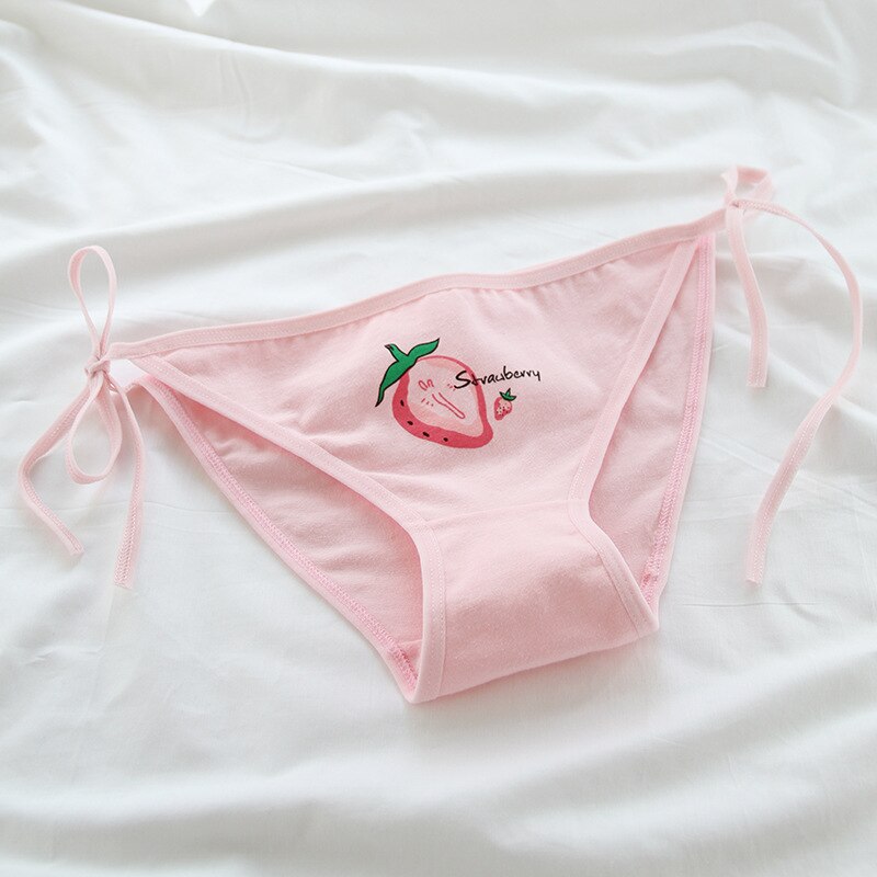 Women Pink Strawberry Panties Cute Cartoon Briefs for Girls Bandage Cotton Female Underwear Comfort High Ladies Lingerie: Pink 1 strawberry