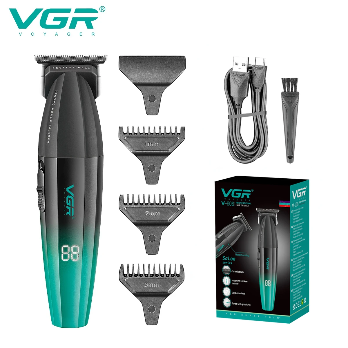 VGR tondeuse à cheveux professionnelle électrique Rechargeable tondeuse à cheveux barbe Kit de coupe de cheveux Machine de barbier tondeuse faciale pour hommes V-906: Rouge