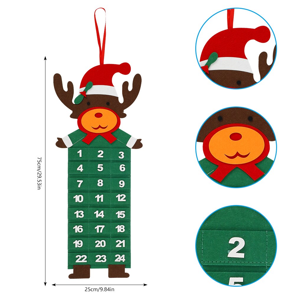 Felt Advent Calendar Hanging Fabric Christmas Tree Advent Calendar with Pockets for Xmas Decorations Child Kids Toys