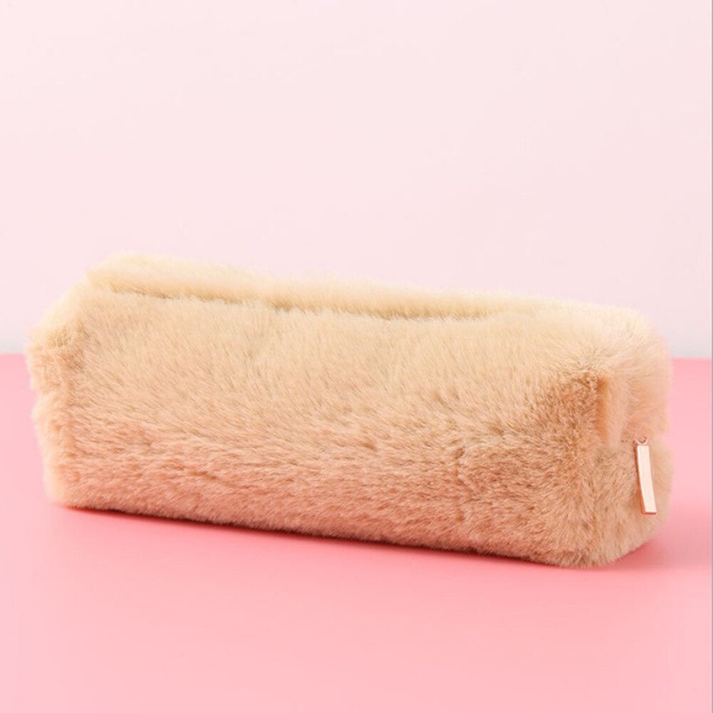 ¡Novedad de ! estuche para lápices con Oso de felpa esponjoso para chicas, bonito estuche para maquillaje, bolsa de almacenamiento suave para mujeres, bolsa para cosméticos de Color sólido suave para chicas: Caqui