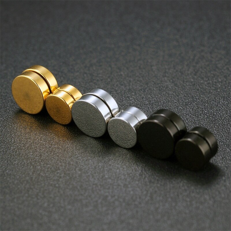 AZIZ BEKKAOUI Magnetic Stud Earrings Men Earring Stainless Steel Jewelry Round Male Magnet Multicolor Earrings