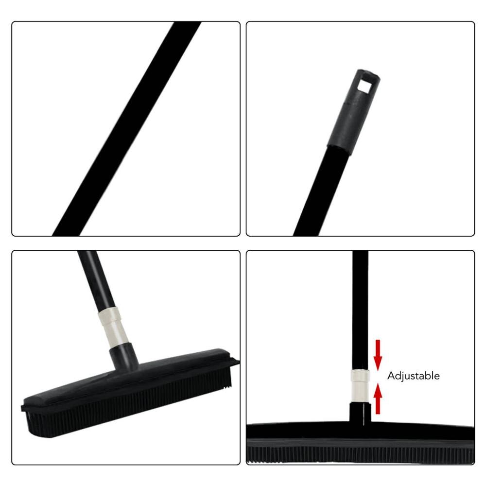 Long Push Rubber Broom Bristles Sweeper Squeegee Scratch Free Bristle Broom for Pet Cat Dog Hair Carpet Hardwood Windows Clean
