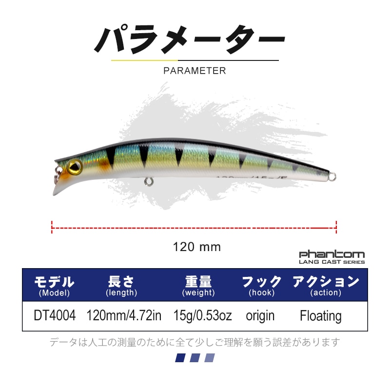 Señuelos de pesca D1 KOMOMO II Minnow, anzuelos duros artificiales flotantes de 120mm/15g, Wobblers de agua salada para pesca de lubina, aparejos de pesca