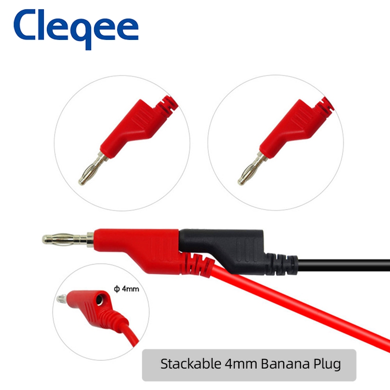 Cleqee P1036B series 4mm Dual Stackable Banana Plug Test Leads Kit with Alligator Clip Spade Plug &amp; Test Probes for Multimeter