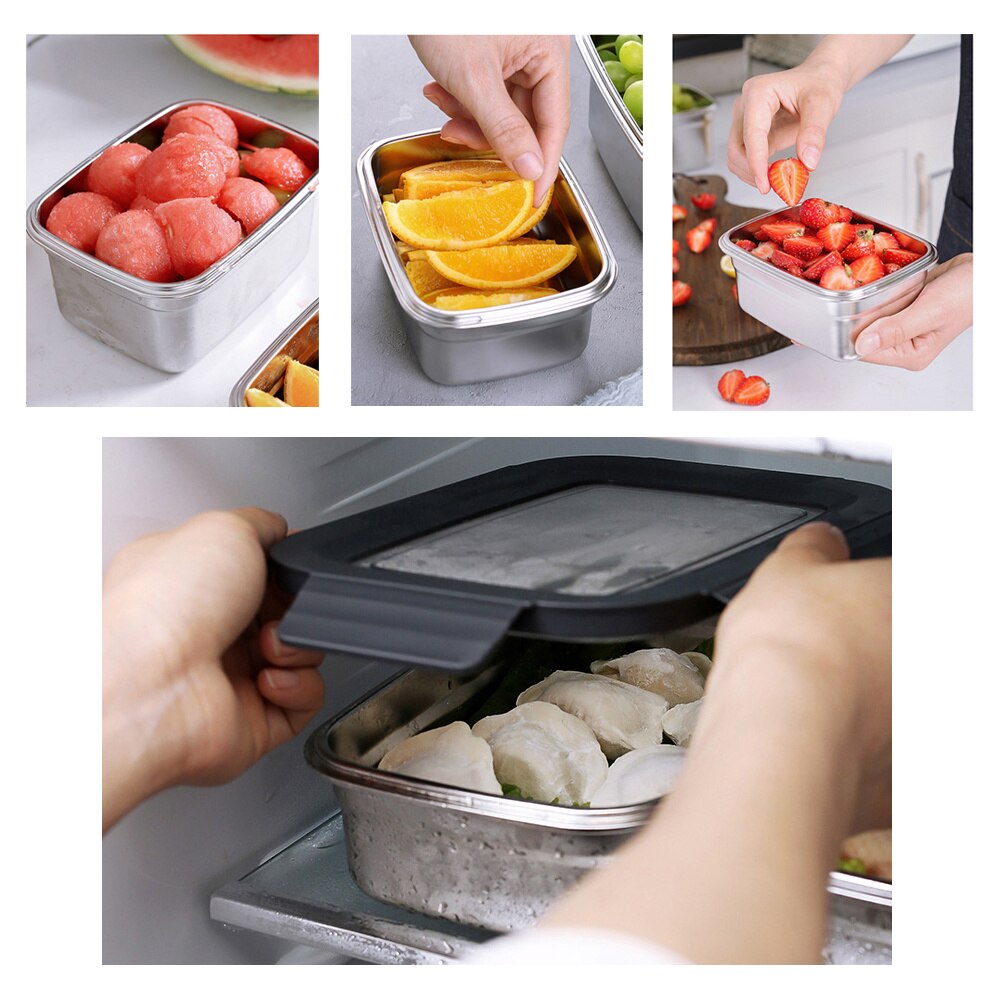 Refrigerator Food Container Set 304 Stainless Steel Meat Freezing Storage Containers with Lids Kitchen Keep Fresh Airtight