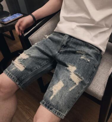 Pantalones cortos vaqueros ajustados para hombre, Shorts informales con agujeros hasta la rodilla, para verano, w1925,: XXXL