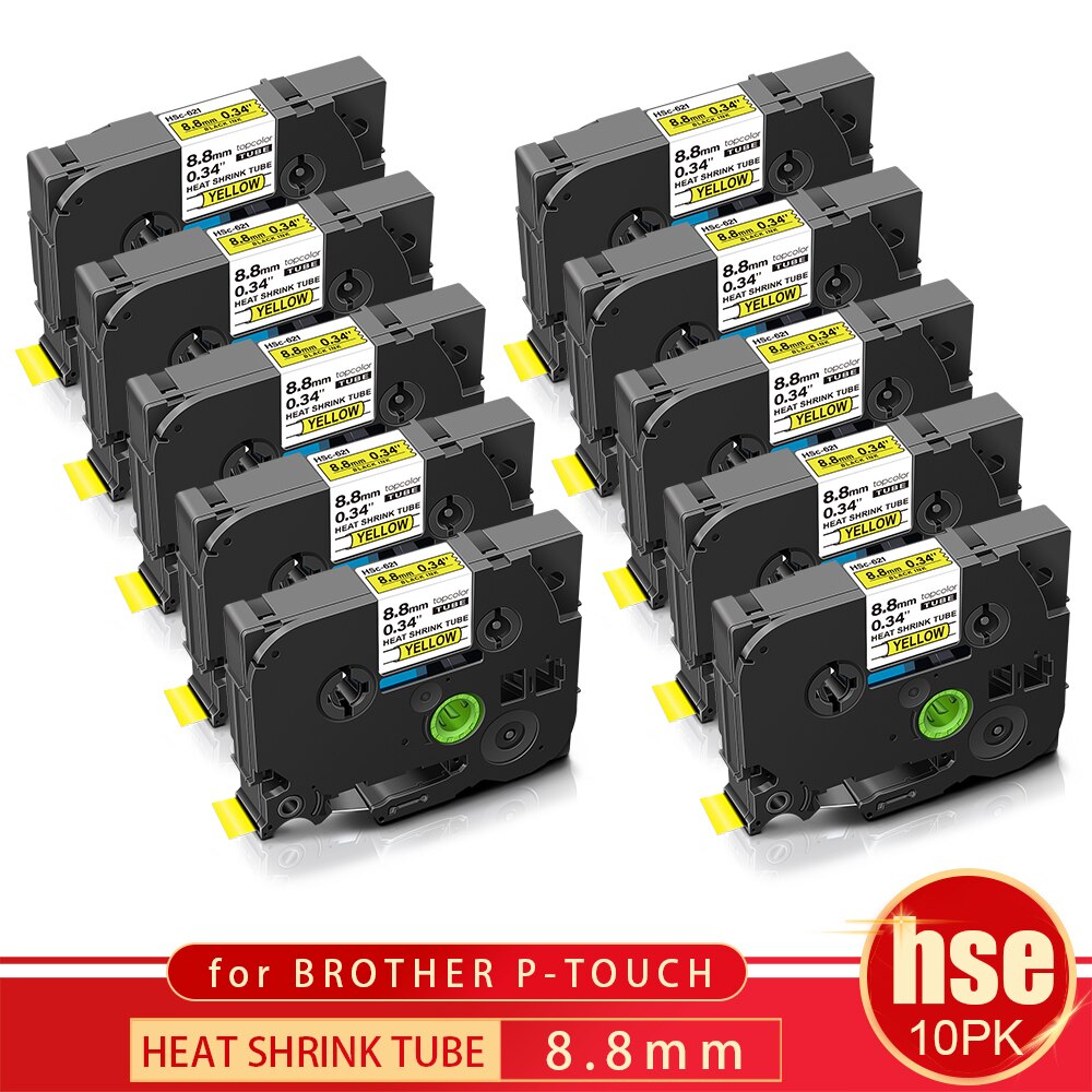 Topcolor 10pk 9mm preto no amarelo Hse-621 hse621 compatível irmão tze fita tubo de psiquiatra calor para p toque impressora de etiquetas h110 200