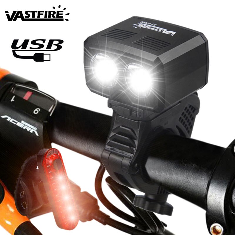 Waterdichte USB Koplamp Fiets Lamp 2X XM-T6 LED Fiets Licht 5 Modi Fietsen Torch Oplaadbare Koplamp: 1 Front 1 Taillight