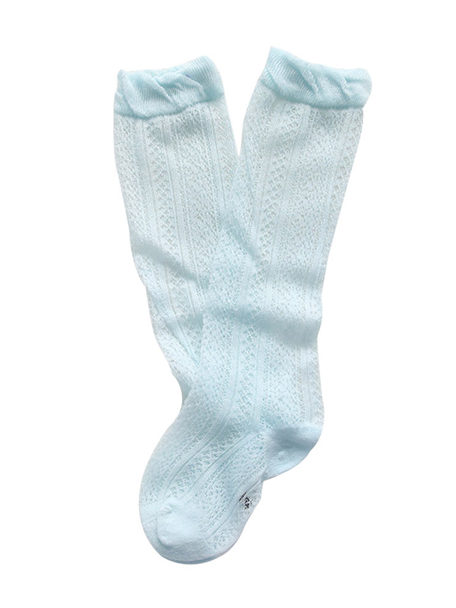 Nyfødte baby piger drenge sokker spædbarn knæhøje sokker blød åndbar bomuldstrik udhulet rør flettet strømper носки: Blå / M 1-3t