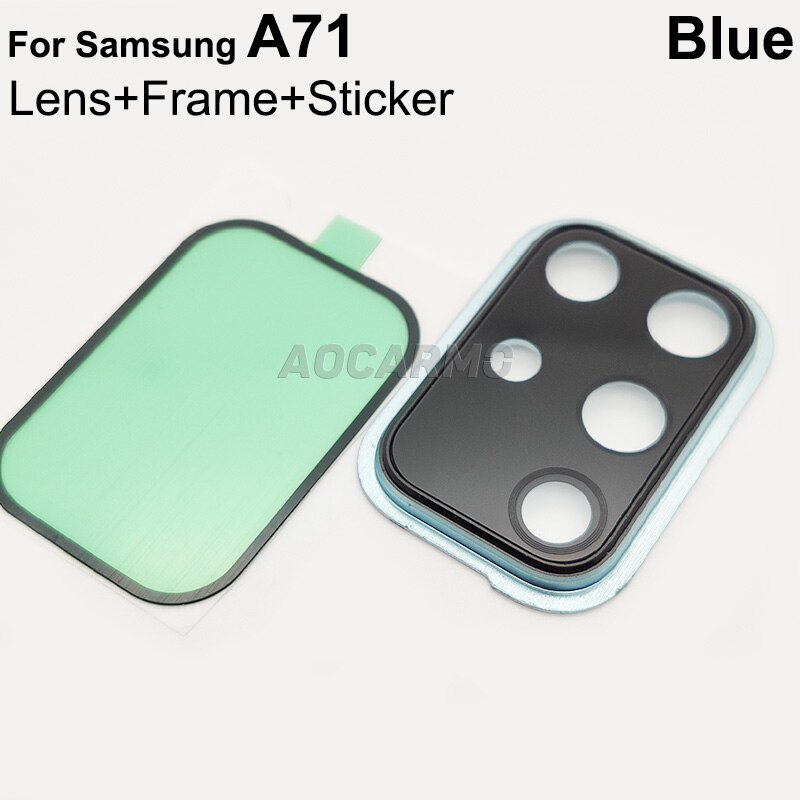 Aocarmo Back Rear Camera Lens Glas Met Frame Houder Ring Sticker Voor Samsung Galaxy A51 A71 SM-A7160 SM-A5160: A71  Full Set  Blue