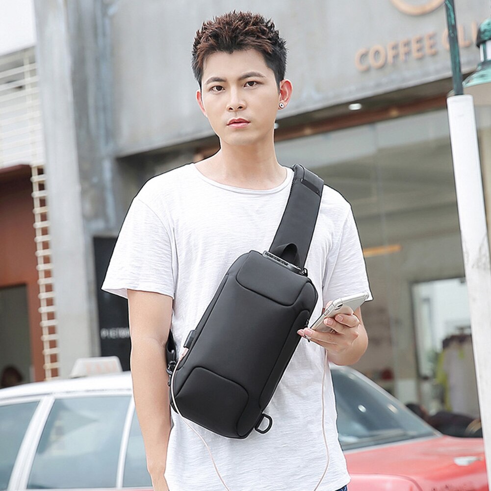 Travel Outdoor Lightweight Adjustable Strap Multifunction Oxford Cloth Crossbody One Shoulder Code Lock Anti Theft Men Chest Bag