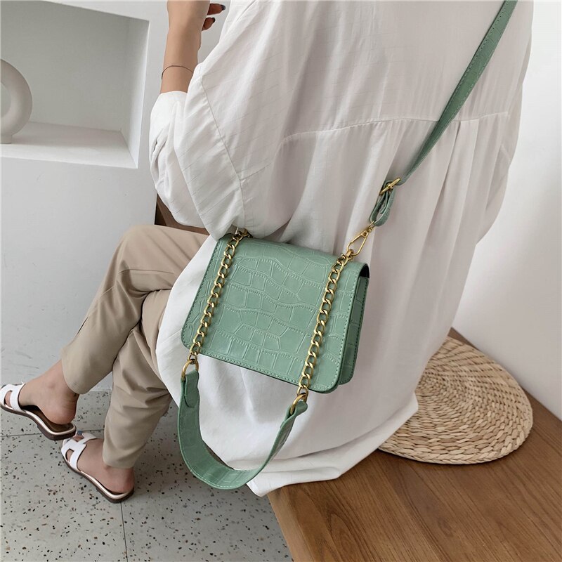 Krokodillemønster pu lær crossbody vesker for kvinner kjede kvinnelige skulder vesker mini vesker reise cross body bag