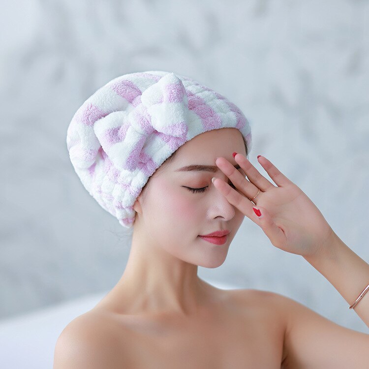 Bonnet serviette à noeud, séchage rapide des cheveux, pour femme,motif rayé, accessoire pour la salle de bain, très absorbant, pour la douche