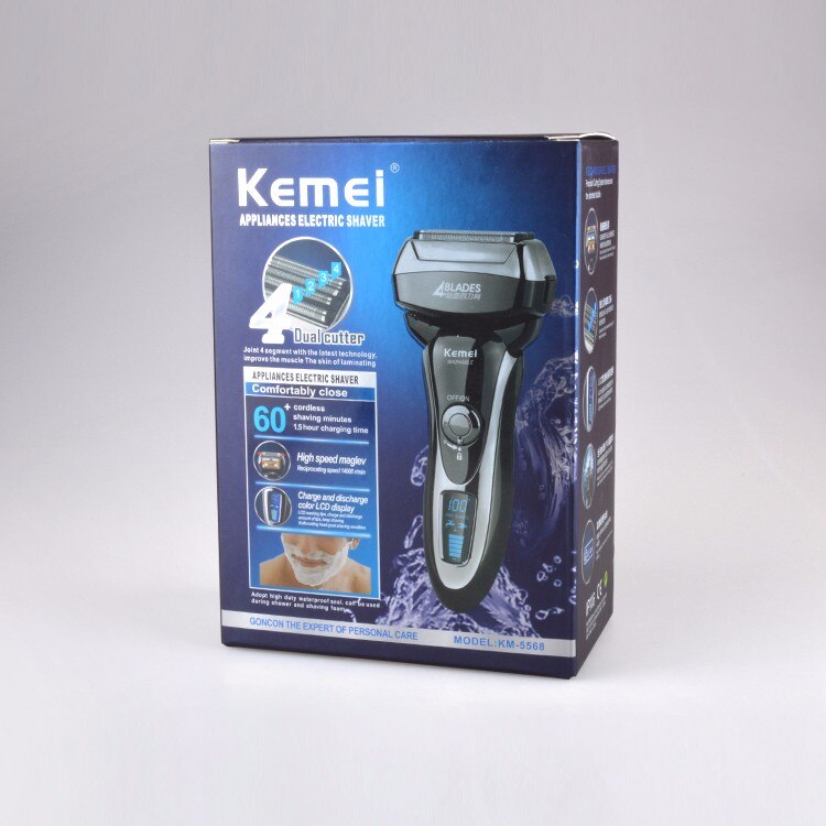 Kemei shaver barbermaskine hurtig opladning 4 -blads højhastighedsmotor stærk barbermaskine maglev skæresystem med lcd-skærm: Default Title