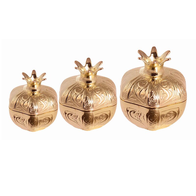 Granaatappel Miniatuur Turkse Deligt Snoep Suikerpot Vintage Antieke Stijl Unieke Home Decor Keuken 3 Stuks Set: Goud