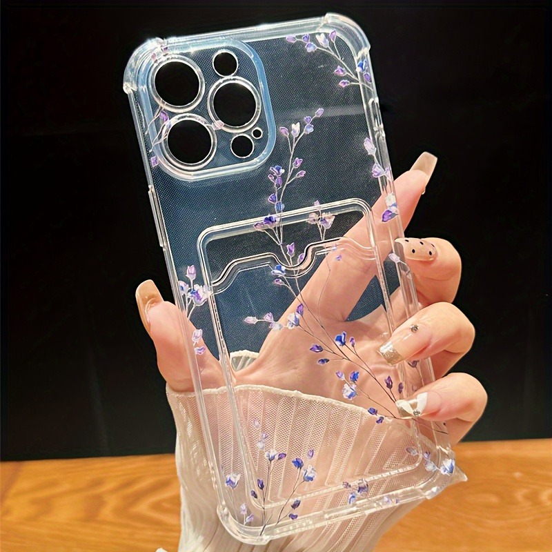 Funda de teléfono con tarjetero transparente para iPhone 15 Pro Max, fundas para iPhone 11 12 13 14 16 XS X XR 7 8 Plus, funda con patrón de flor de ciruelo