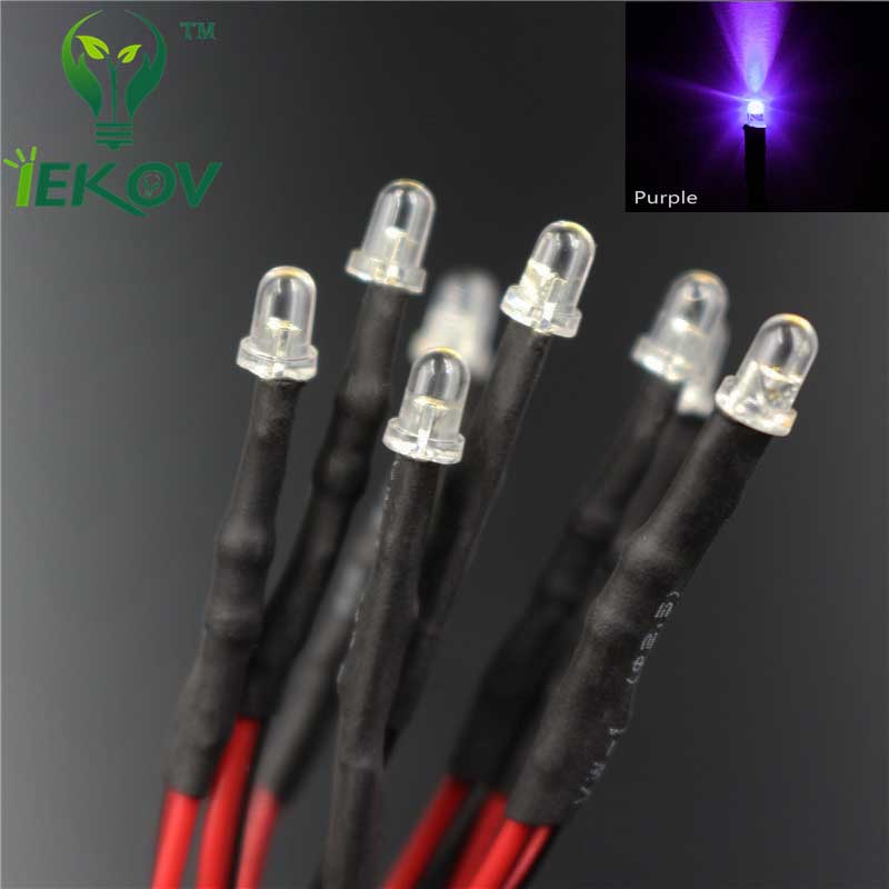 20 stks LED 3mm LED UV Purple DIODE 9-12 v Pre-Wired Weerstand Emitting Diod Ronde DC 20 cm Pre Wired LedS Lamp Licht DIY