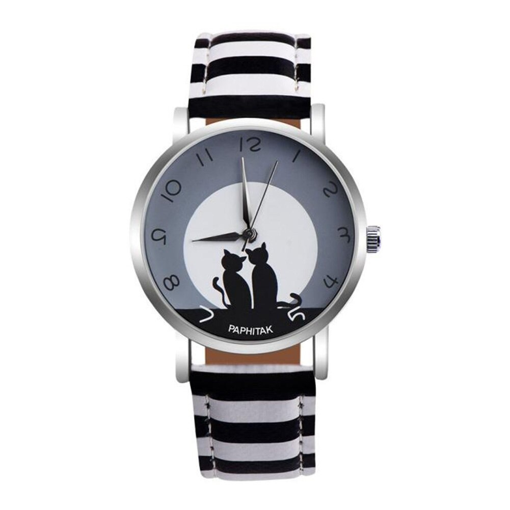 Männer Frauen relogios Schöne Katze Quarz Analog Arabische Zahlen Party Datum Paar Armbanduhr reloj bajan saat HEIßER frau uhr: Stripe