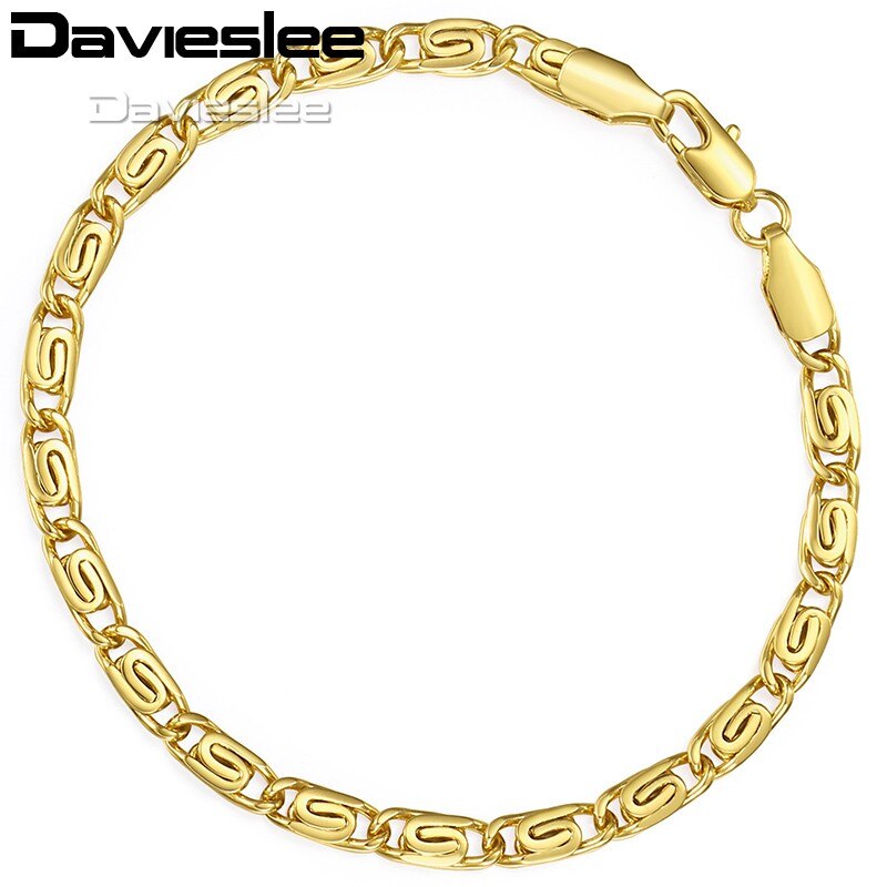 Davieslee Mens Womens Chain Yellow White Rose Gold Filled Bracelet Vintage Snail Link Jewelry 5mm LGB179