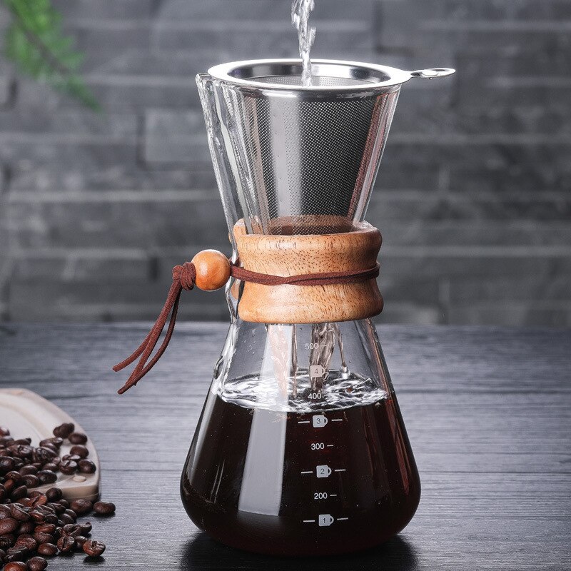 Koffie Pot Glazen Pot Voor Koffiezetapparaat Drip Koffie Pot Met Stalen Filter Espresso Drip Koffie Gereedschap Barista Koffie machine: 600ml with filter