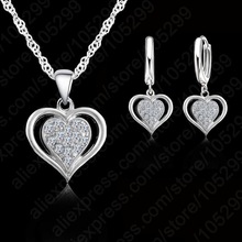 europea, joyería de boda de Plata de Ley 925, circonio cúbico con forma de corazón, colgante, collares y pendientes, conjuntos de joyería