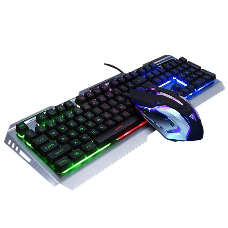 Mus tastatur sett  v1 kablet bakgrunnsbelyst opplyst usb gaming tastatur 3200 dpi gaming mus gamer bærbar datamaskin gaming mus: Svart