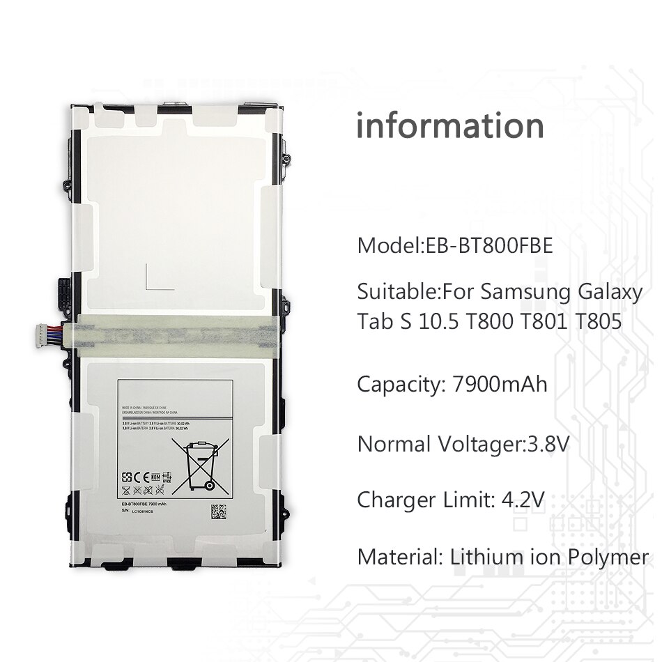 Laptop Battery EB-BT800FBE 7900mAh For Samsung Galaxy Tab S 10.5 T800 T801 T805