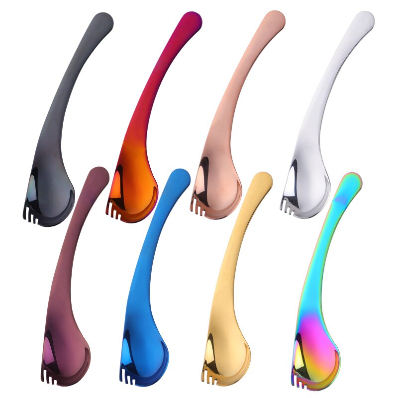 2 pçs criativo 18/10 aço inoxidável dobrar sobremesa colher 2 em 1 salada colher garfo frutas coloridas sporks utensílios de cozinha: 8 Color