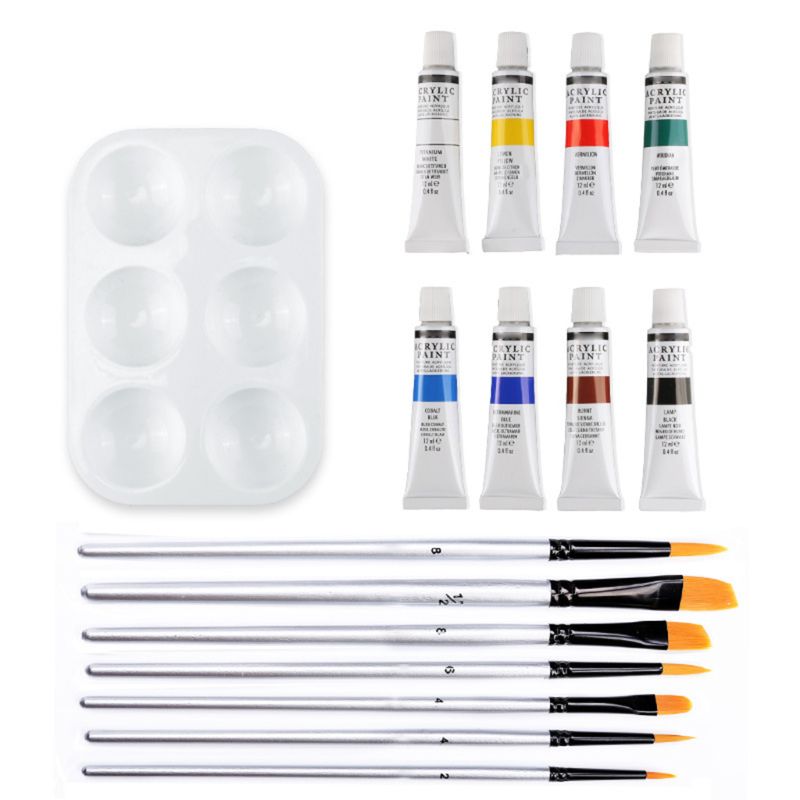 16pcs Acrylic Paints Brush Palette Set Hand Painted Artist Draw DIY