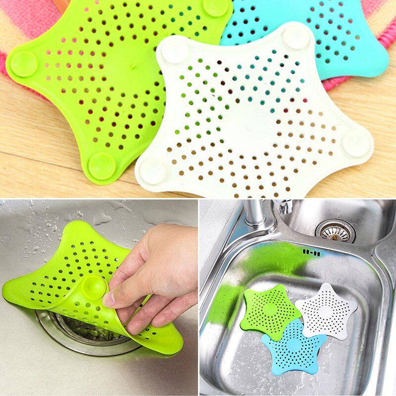 1 pieza de filtro de desagües para cocina, prevención de obstrucción del fregadero, colador de fregadero de silicona, filtros con forma de estrella, ancho de baño de cocina, herramienta