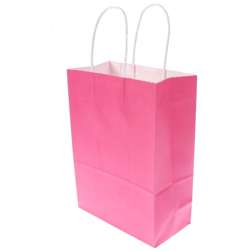 1Pcs Reusable Kraft Paper Shopping Bag With Handle DIY Multifunction Wedding Birthday Party package bags: Rose Red