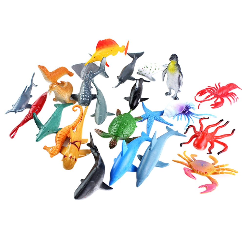 24Pcs Ocean Sea Life Simulatie Diermodel Sets Walvis Schildpad Krab Dolfijn Actie Toy Figures Kinderen Educatief Speelgoed # YL10
