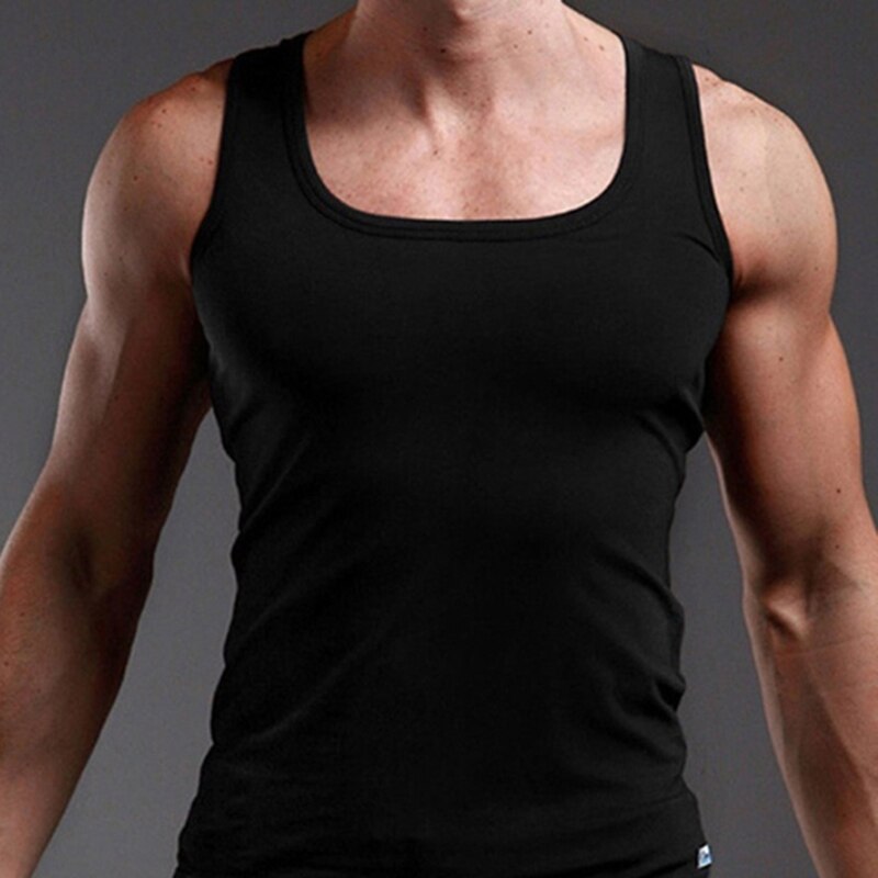 Men's Underwear Cotton Tank Top Men Bodybuilding Singlet Sleeveless Slim Fit Vest Men Tank Tops: Black / M