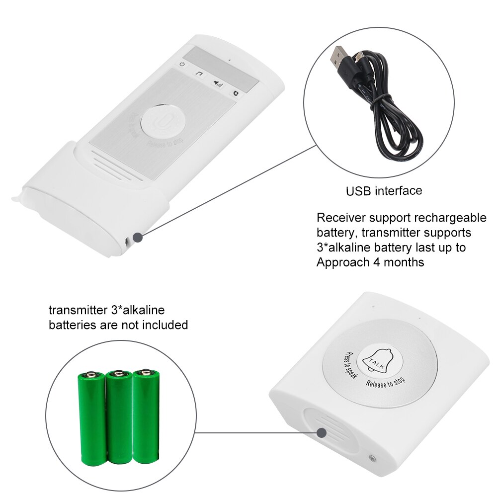 Wireless Voice Intercom Doorbell 2-way Talk Monitor with 1*Outdoor Unit Button 1* Indoor Unit Receiver Smart Home Security