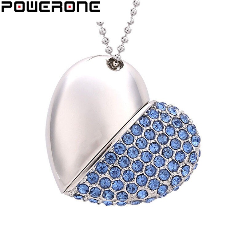 POWERONE cristal diamant coeur avec chaîne pendentif clé USB clé USB 64GB 16gb 32GB USB 2.0 collier mémoire bâton