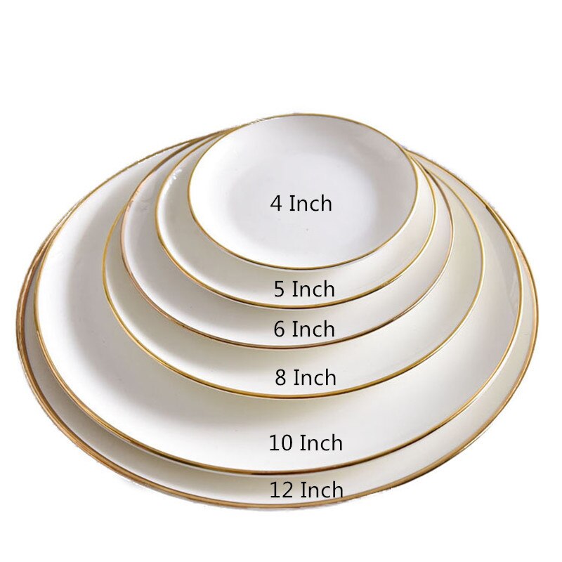 Brief Solid Round Ceramic Plate Bone China Golden Edge Dinner Plate Porcelain Household Breakfast Dishes Steak Tray Snack Plate: 6 Inch