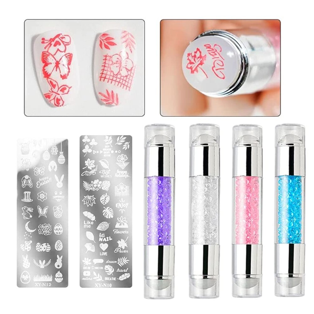 3Pcs Set Siliconen Wit Clear Jelly Stamper Strass Pen Voor Manicure Nail Art Template Nail Stamper Schraper Set Dubbele hoofd